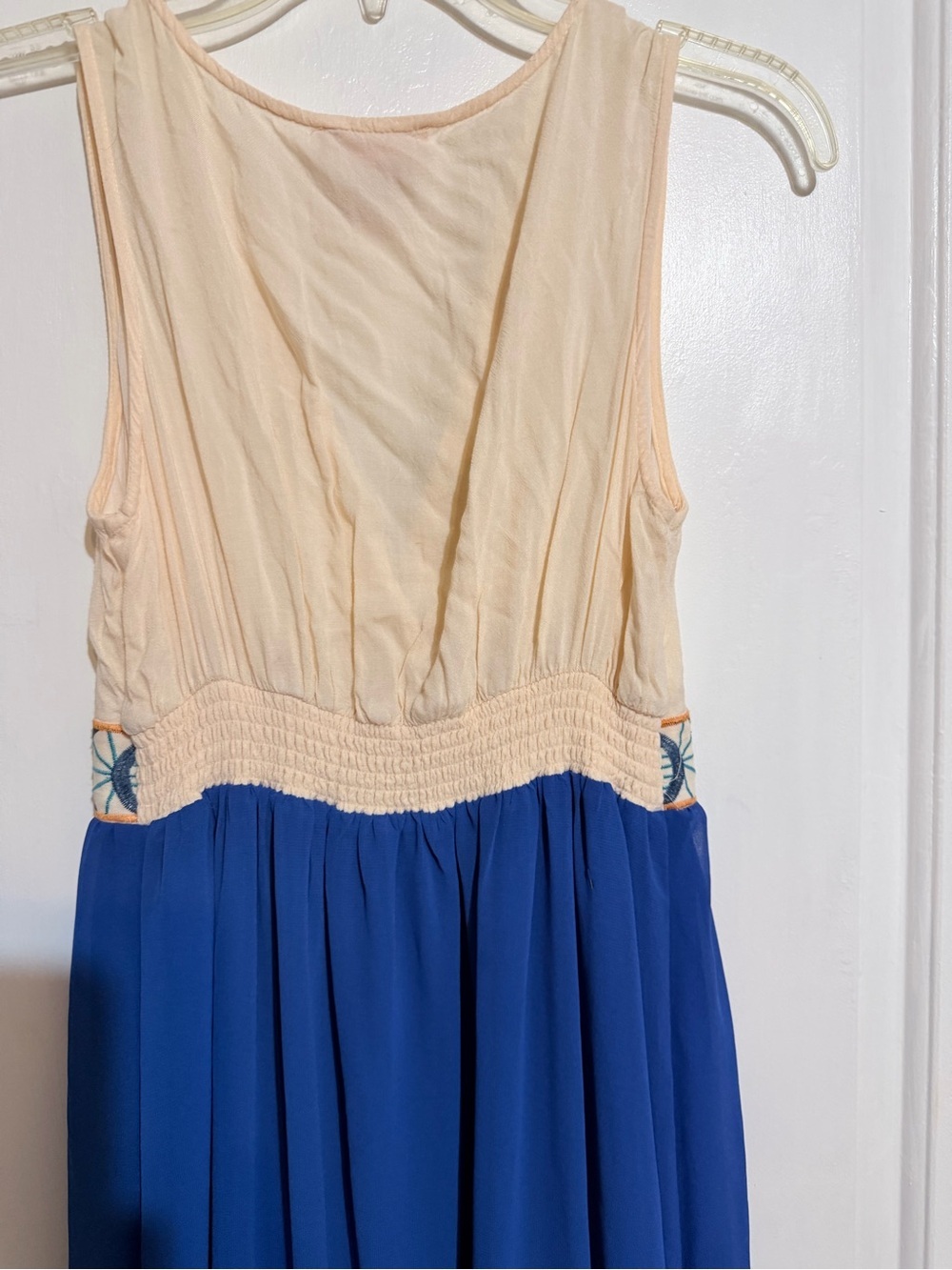 Blue and Cream Embroidered V-Neck Maxi Dress Flying Tomato - Picture 6 of 6